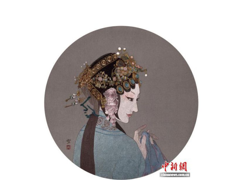 苗炜汴绣《美人记》展品。