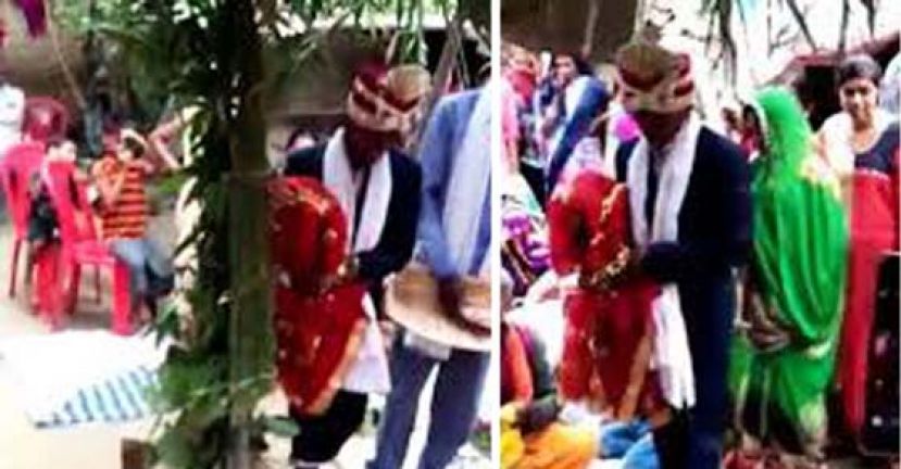 新郎全程依循婚礼习俗，顺利迎娶“木新娘”。