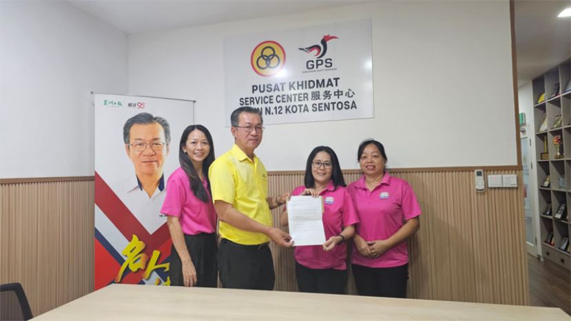 古晋颍川陈氏公会妇女组&quot;童心绘故事·语言展风采&quot;小学生华语/国语讲故事比赛暨&quot;月圆中秋·情聚你我&quot; 筹委会主席陈徐慧㛓(右二)、该组署理主任陈钟沚郿(右一)和秘书陈妙云（左一）拜会哥打圣淘沙区立法议员叶耀星律师及呈交邀请函。