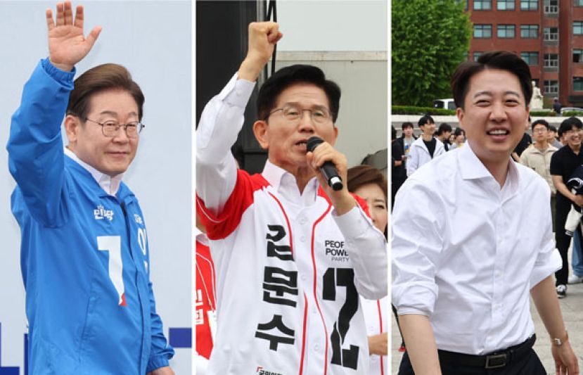 韩国民调机构Realmeter调查共同民主党候选人李在明、国民力量金文洙、改革新党李俊锡的支持率。