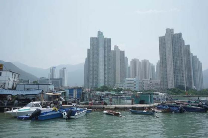 逸东邨的高楼大厦与马湾涌村的景象成为对比。