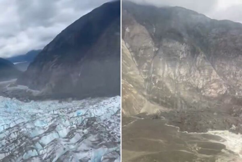 山崩地区的空拍画面。