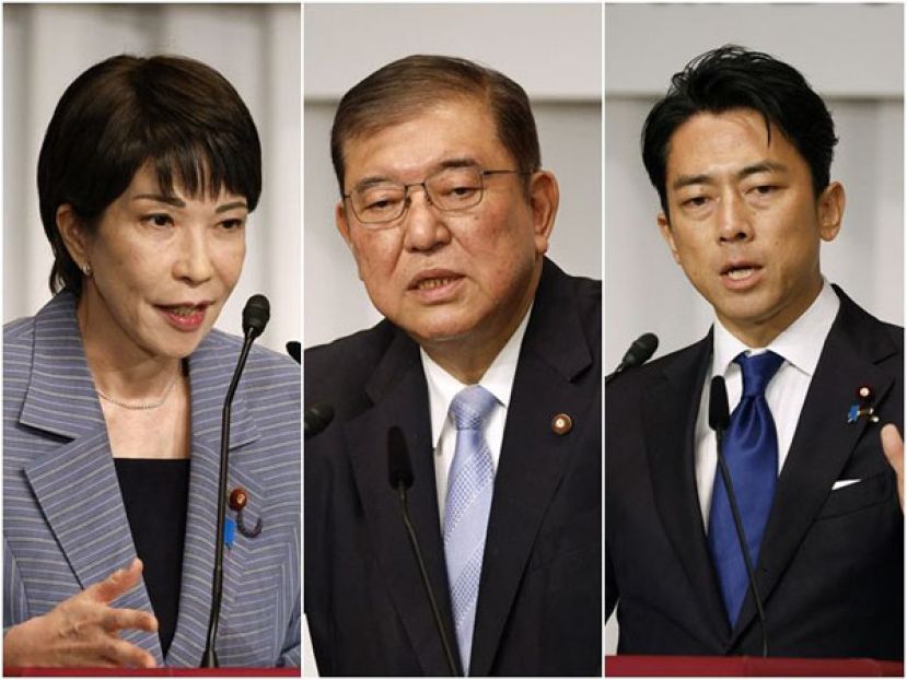 2024年日本自民党总裁选举，高市早苗（左起）、石破茂及小泉进次郎名列前3。
