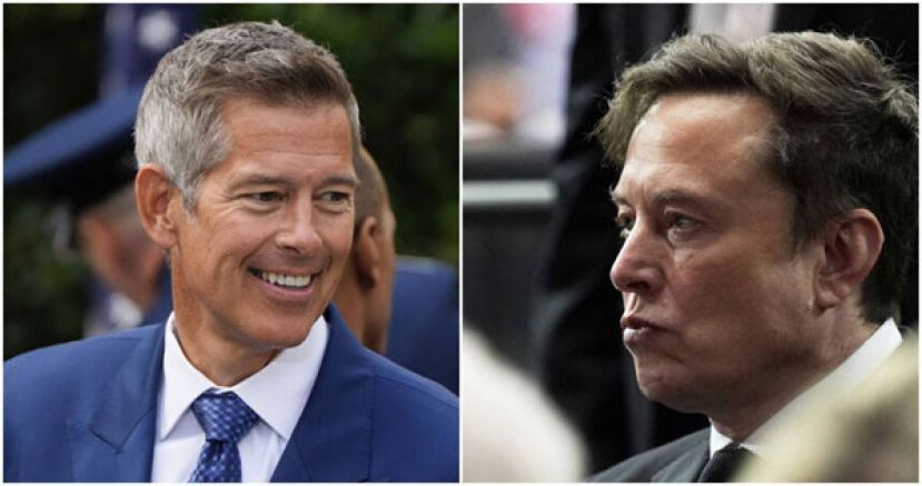 马斯克（右）呛运输部长达菲（左）。