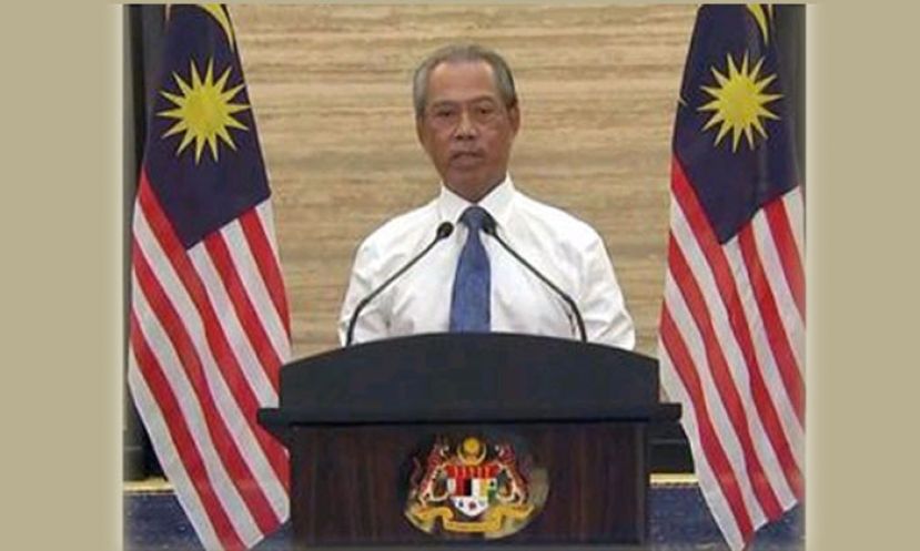 首相丹斯里慕尤丁发表全国电视讲话。