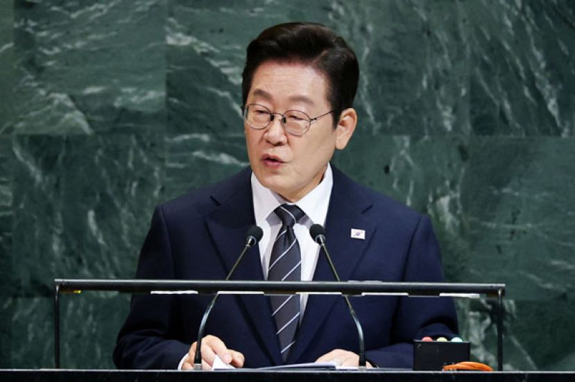 韩国总统李在明于美东时间23日在纽约联合国大会上发表演说。