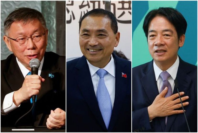 2024台湾总统大选三位总统候选人，左起柯文哲、侯友宜、赖清德。