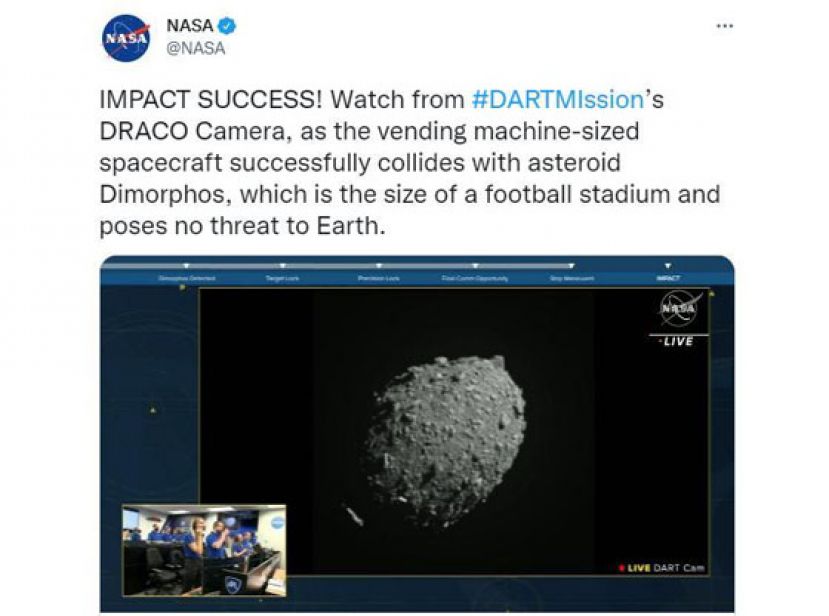 图片来源：美国国家航空航天局(NASA)官方社交媒体发文截图