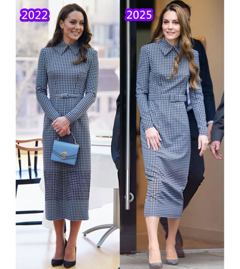凯特2022年就穿过同一件洋装，当时剪裁较合身，如今看起来较宽大，因为她明显消瘦。