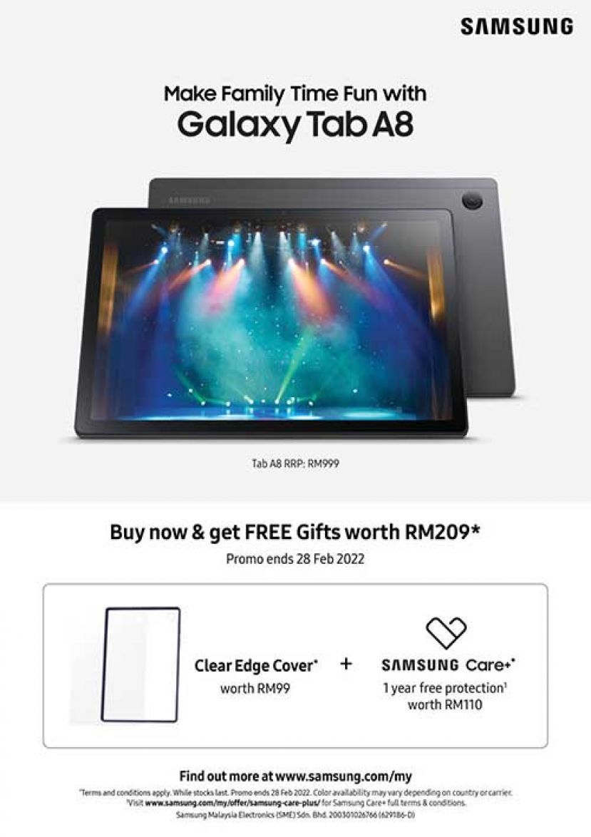 Galaxy Tab A8:坚固耐用的家庭平板电脑