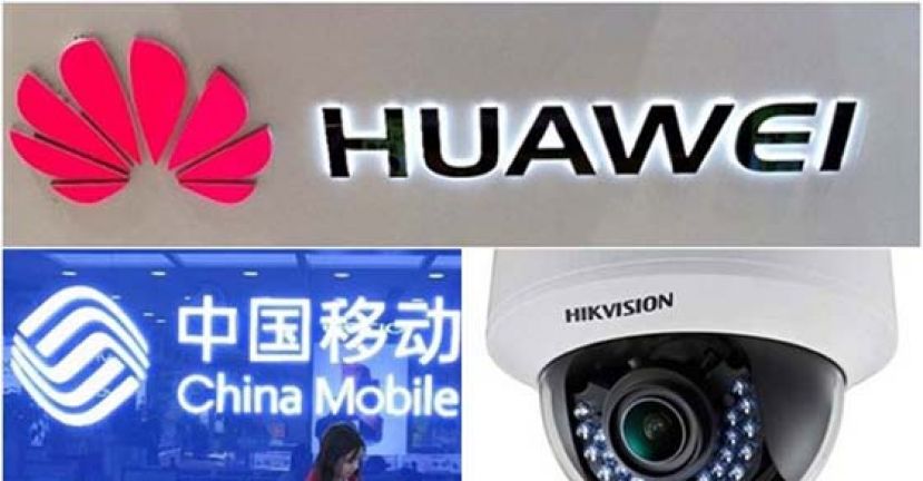据报，华为（上图）、中国移动（左下图）及海康威视（右下图）被华府列为受解放军控制。