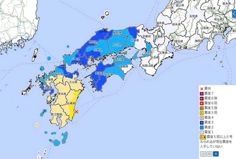 ●日本宫崎县13日晚间观测到规模6.9强震。