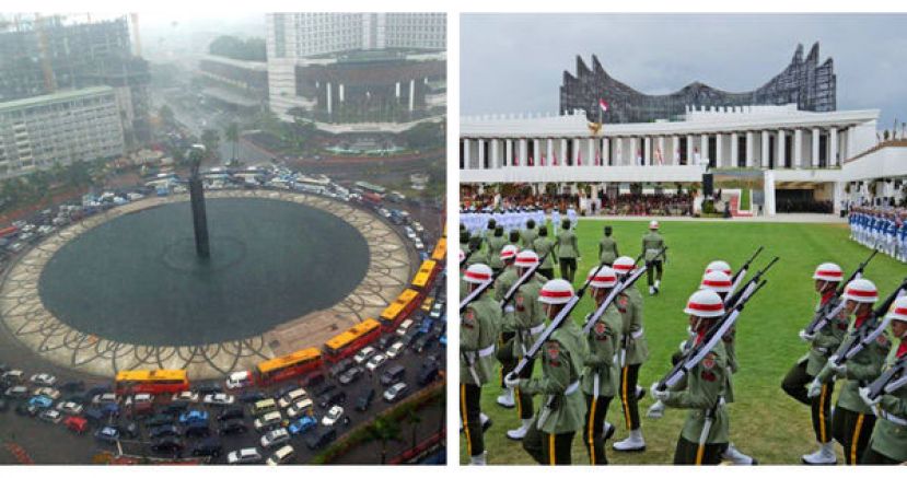 印尼国会正式取消雅加达（左）的首都地位，改为特区，并把首都迁至努山塔拉（右）。