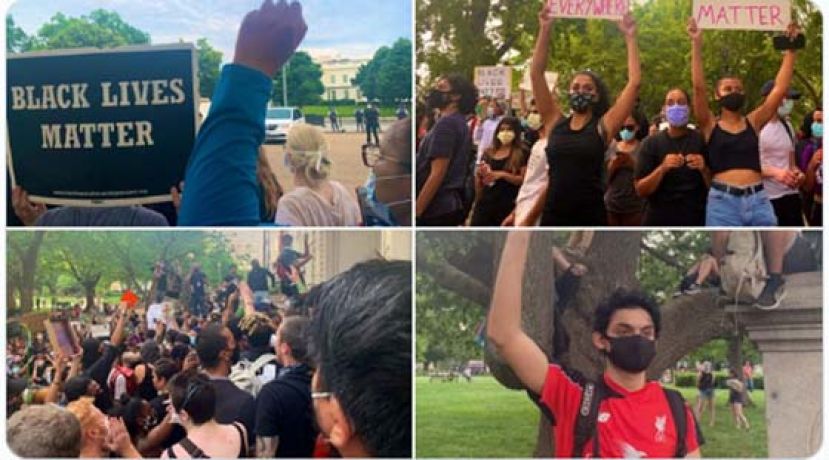 大批民众涌入白宫对面的拉法叶公园，抗议白人警察暴力致死一名黑人。