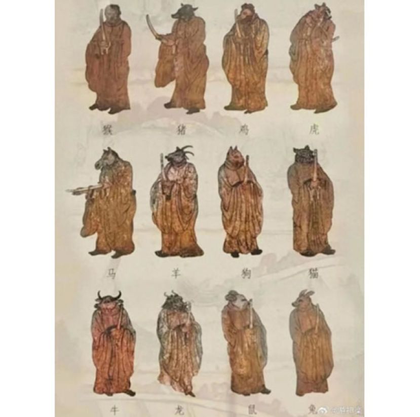 古代壁画12生肖中蛇被猫取代。
