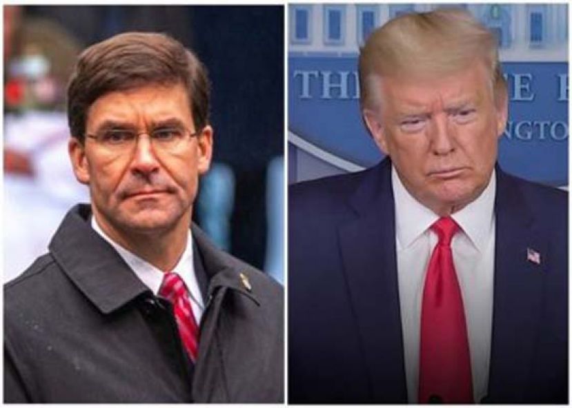 埃斯珀（左）公开与特朗普（右）唱反调。