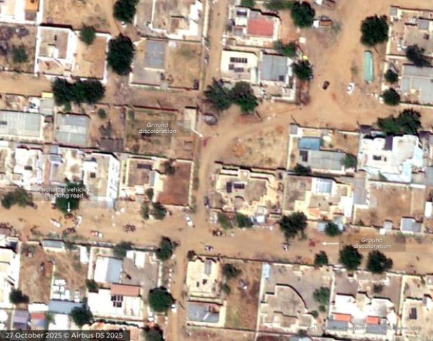 卫星影像可见多处土地泛红的迹象。