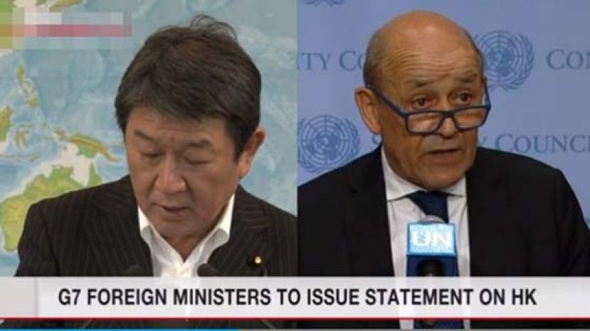 日本外务大臣茂木敏充与法国外长勒德里昂。