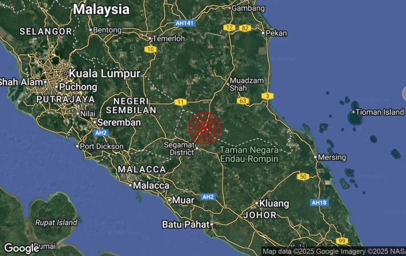 柔佛州昔加末今日凌晨4时许再次发生3.4级地震
