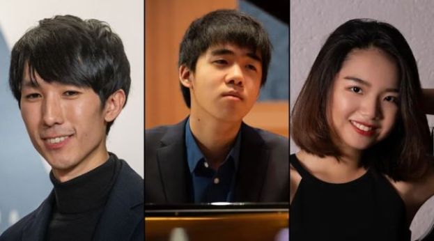 （左）陆逸轩曾于2015年以17岁之龄首度参加萧邦大赛，获得第四名。如今夺得首奖。（中）加拿大华裔钢琴家陈禹同夺得第二名。（右）来自中国的王紫桐夺得第三名。