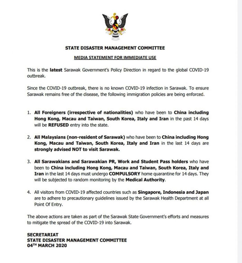 砂灾难管理委员会扩大入境限制，严防新冠肺炎的传入。