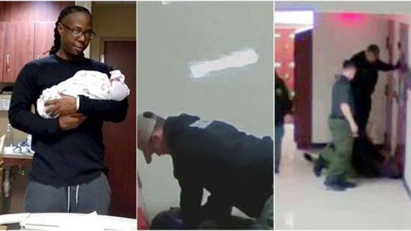 希金斯（左图）被警员压颈制服在地，其后昏迷不治。