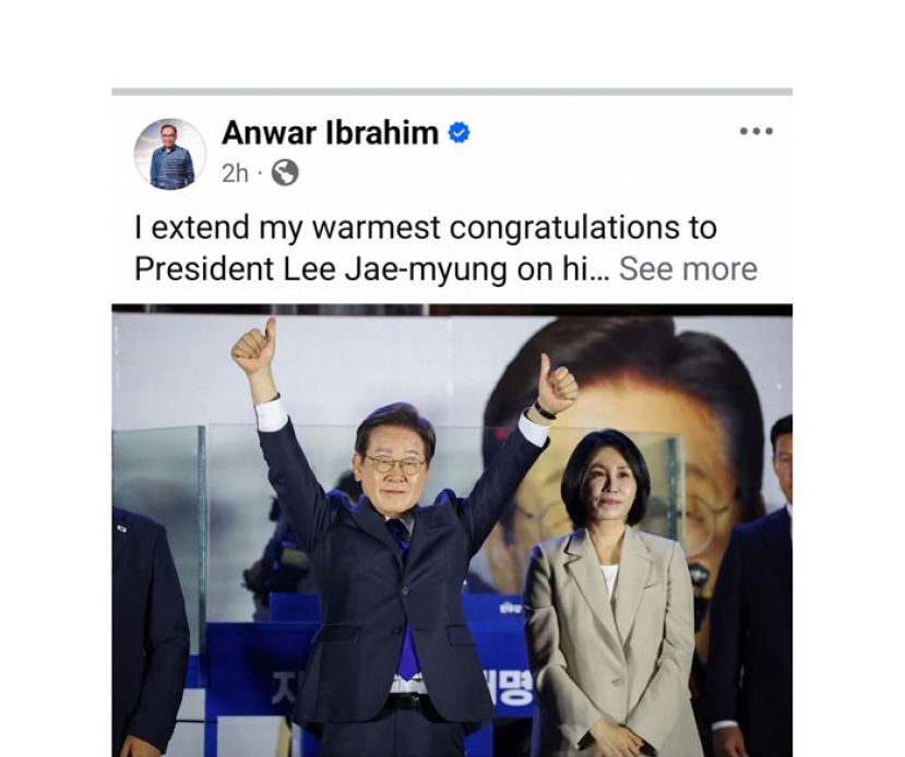 安华祝贺李在明当选韩国总统　期待10月东盟峰会见面深化合作