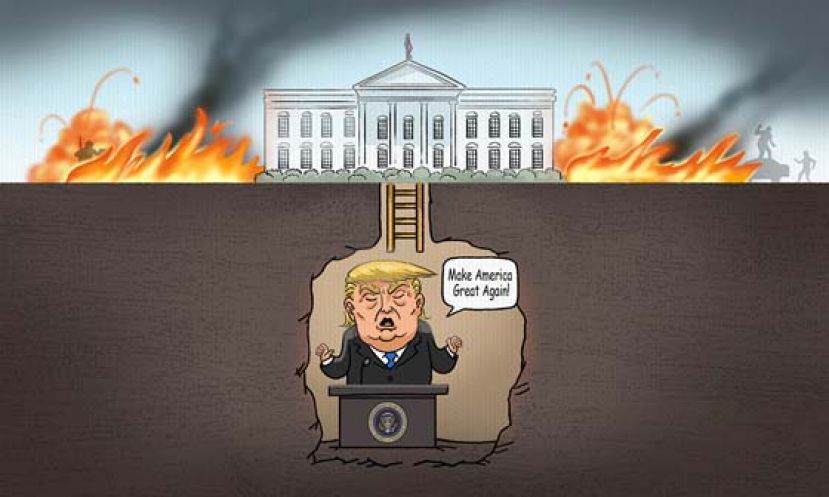 有推特用户为特朗普取了个新绰号“碉堡男孩”（bunker boy），他显然受不了讥笑。