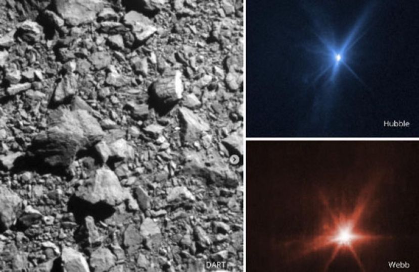 NASA航天器撞击小行星新照片曝光：出现高亮放射光线