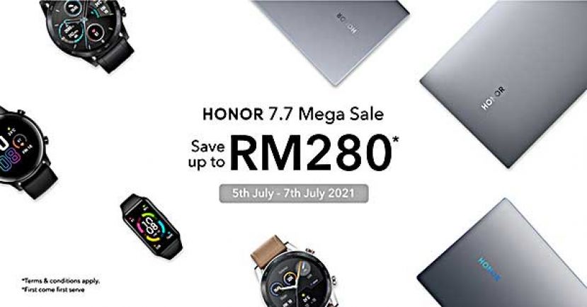 HONOR 马来西亚Shopee 7.7大促销！ 笔记本电脑和穿戴系列节省高达280令吉