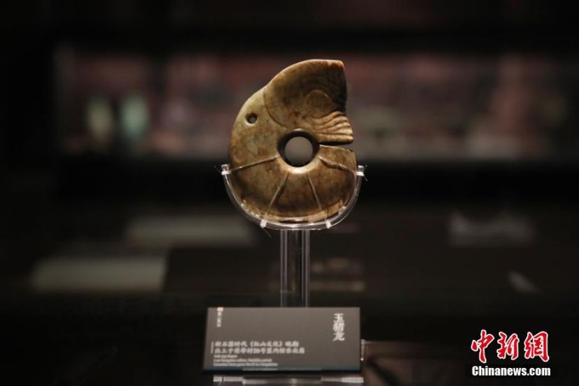 芮国遗址博物馆展出文物、5000年前红山文化代表&mdash;&mdash;玉猪龙，系改写中国历史记载的&ldquo;国家宝藏&rdquo;。