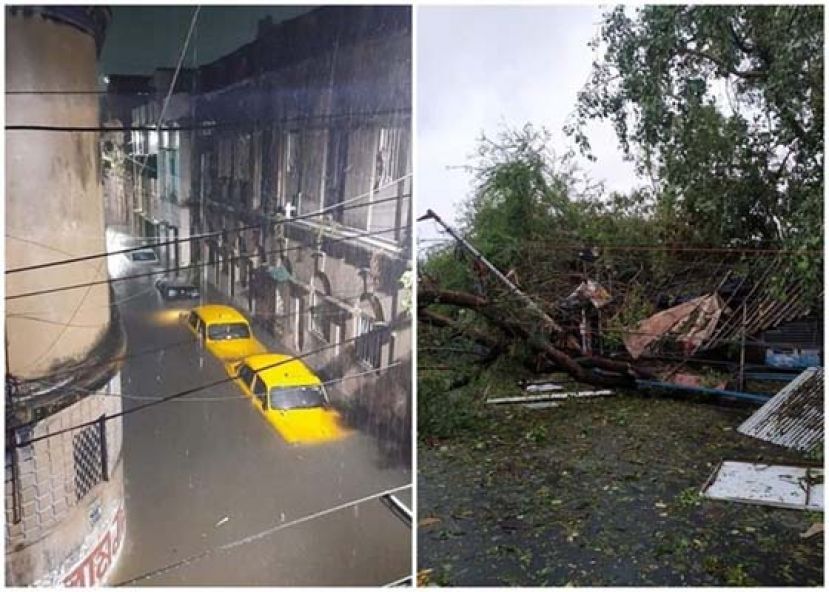“安攀”来袭导致加尔各答严重淹水（左图）、树木倒塌（右图）。