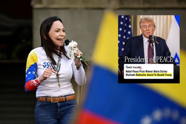 委内瑞拉反对派领袖玛丽亚·科里纳·马查多荣获今年的诺贝尔和平奖，而白宫表示特朗普是和平总统。