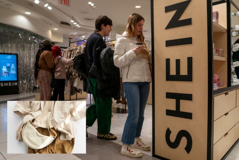 中国快时尚巨头Shein。小图为UNIQLO控告Shein仿冒的人气包款。