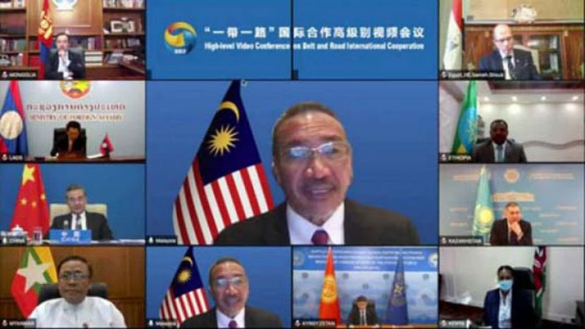 外交部长希山慕丁在&ldquo;一带一路&rdquo;国际合作高级别视频会议上发言。