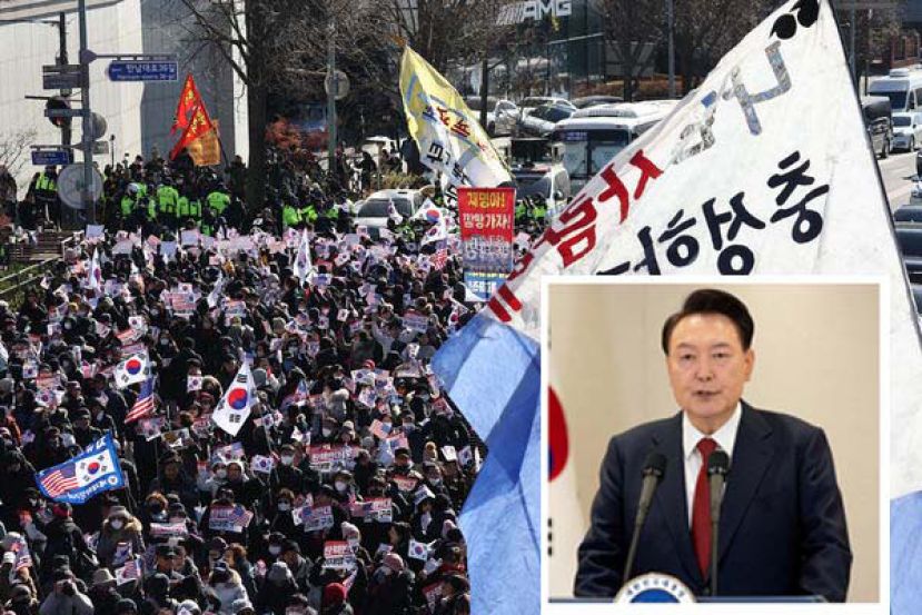 尹锡悦的支持者们前往总统官邸附近举行集会，反对法院签下逮捕令。