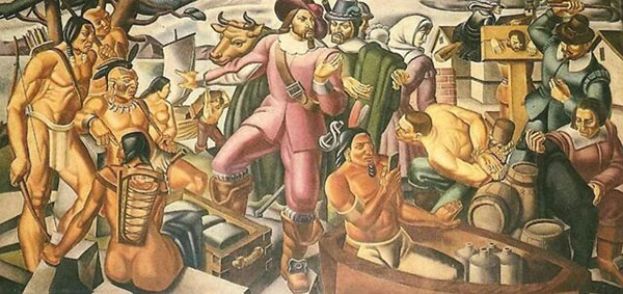 90年前壁画出现激似iPhone的物品，引发热议，该作品旨在描绘美洲原住民与英国殖民者的互动。
