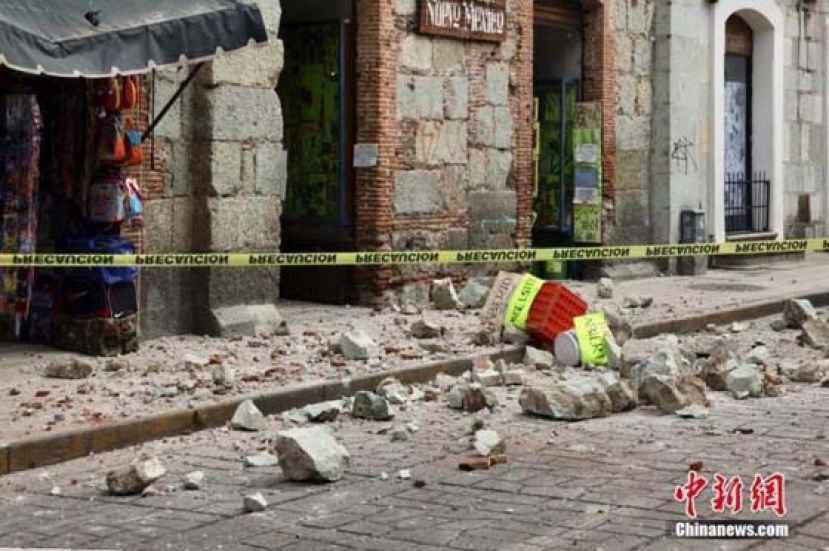 当地时间6月23日，在墨西哥瓦哈卡州，一处房屋在地震中受损。