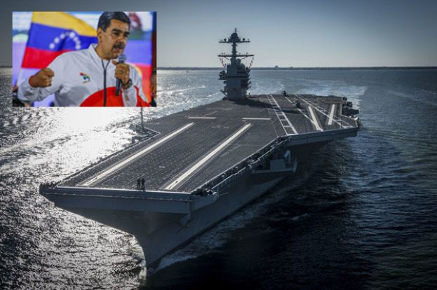 福特号是美国最新、也是全球最大的航空母舰。小图为马杜罗下令全国军民进入备战状态。