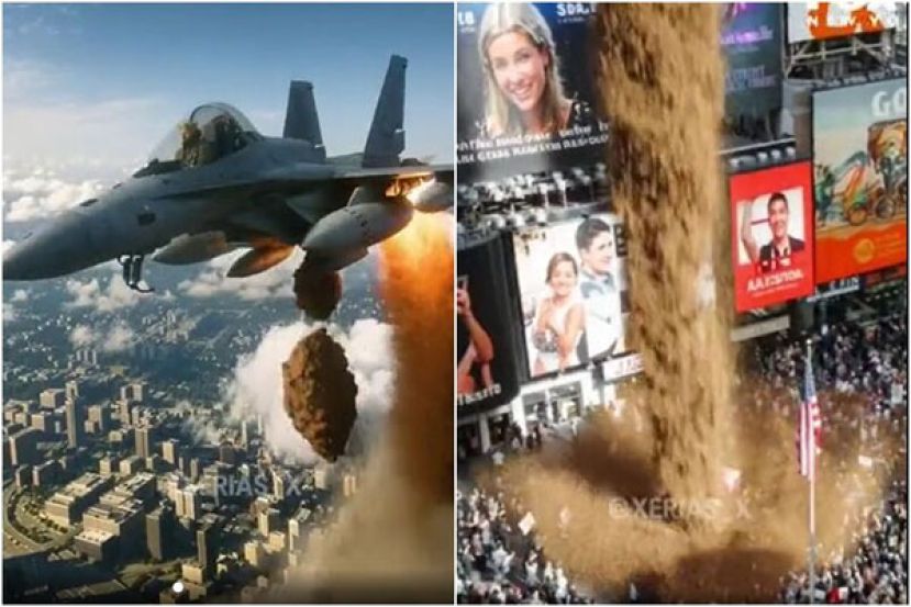 特朗普AI生成影片，自驾国王战机炸屎，轰纽约抗议者。