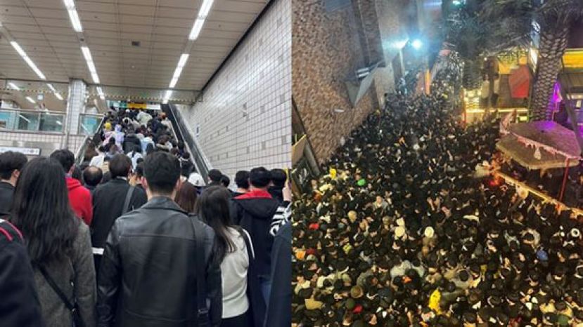首尔梨泰院地铁站、事发巷弄29日晚间挤得水泄不通。