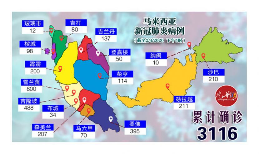 大马冠病确诊病例分布图。