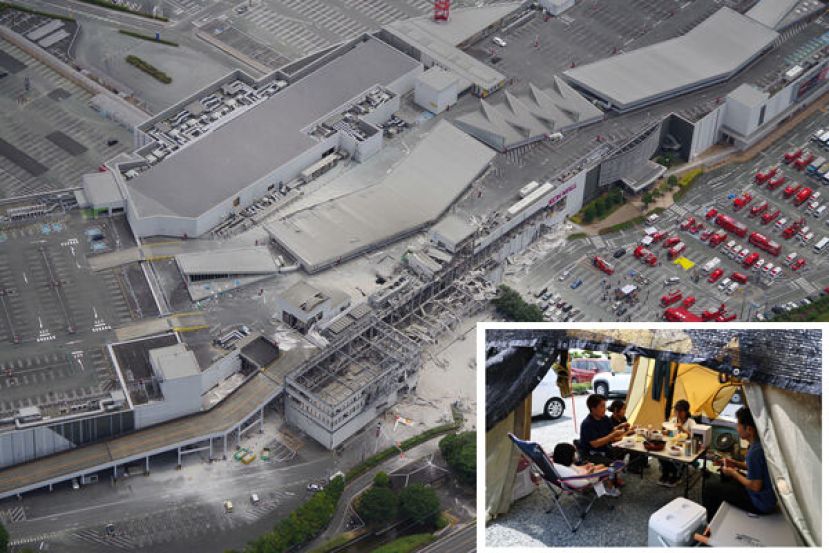 日本熊本县强震已确认造成35人不幸罹难。小图为目前27个市町村中，仍有超过9000人被迫过着避难生活。