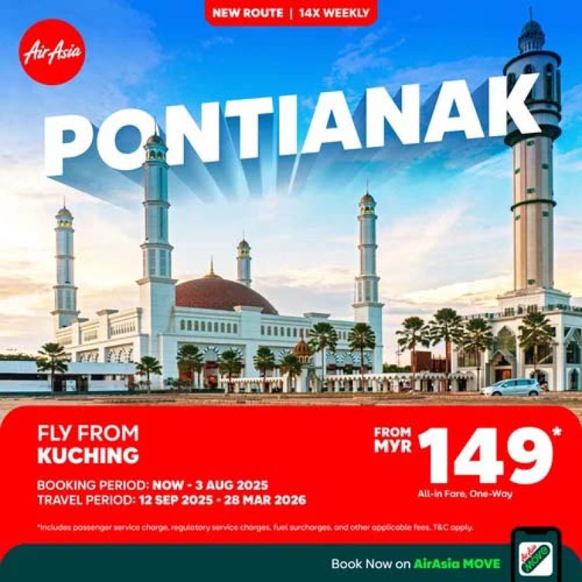 亚航其作为马来西亚与印尼之间最广泛航线网络航司的地位 开通两条直飞西加里曼丹坤甸的航线