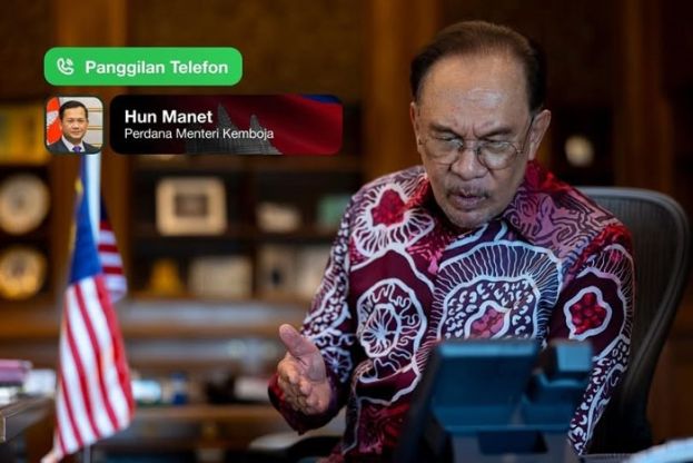 首相安华与柬埔寨首相洪玛内通电话。